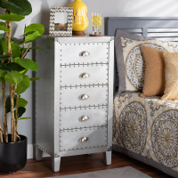 Baxton Studio LD18B054-Silver-5DW-Chest Carel French Industrial Silver Metal 5-Drawer Accent Chest